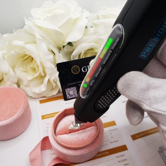 14K White Gold Trilogy 3 Carats Emerald & Tapered Moissanite Engagement Ring - Picture 11 of 13